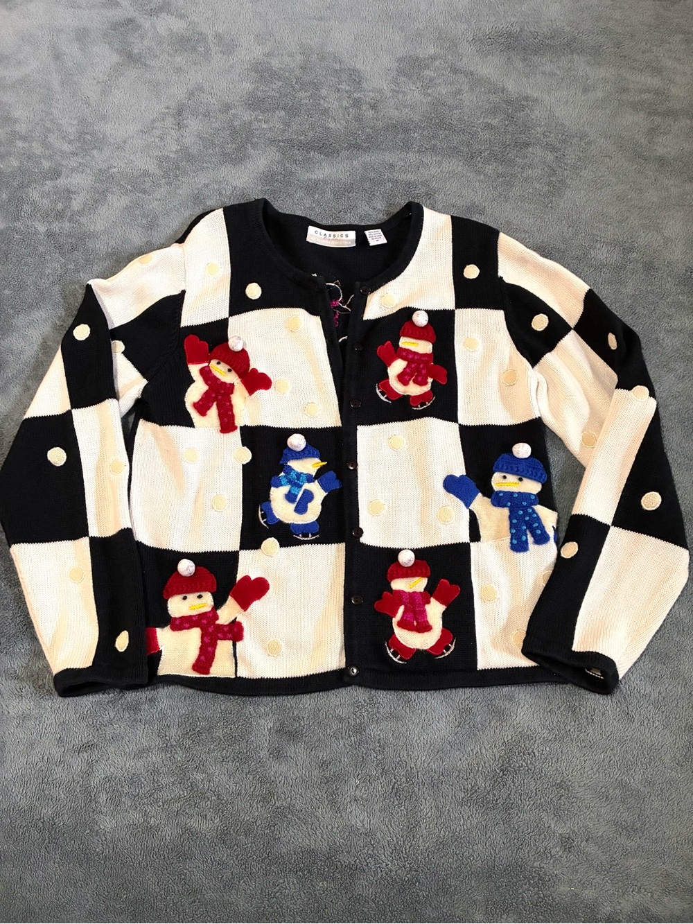 Marisa Christina Christmas Collection Snowman Christmas Sweater Button Up Medium